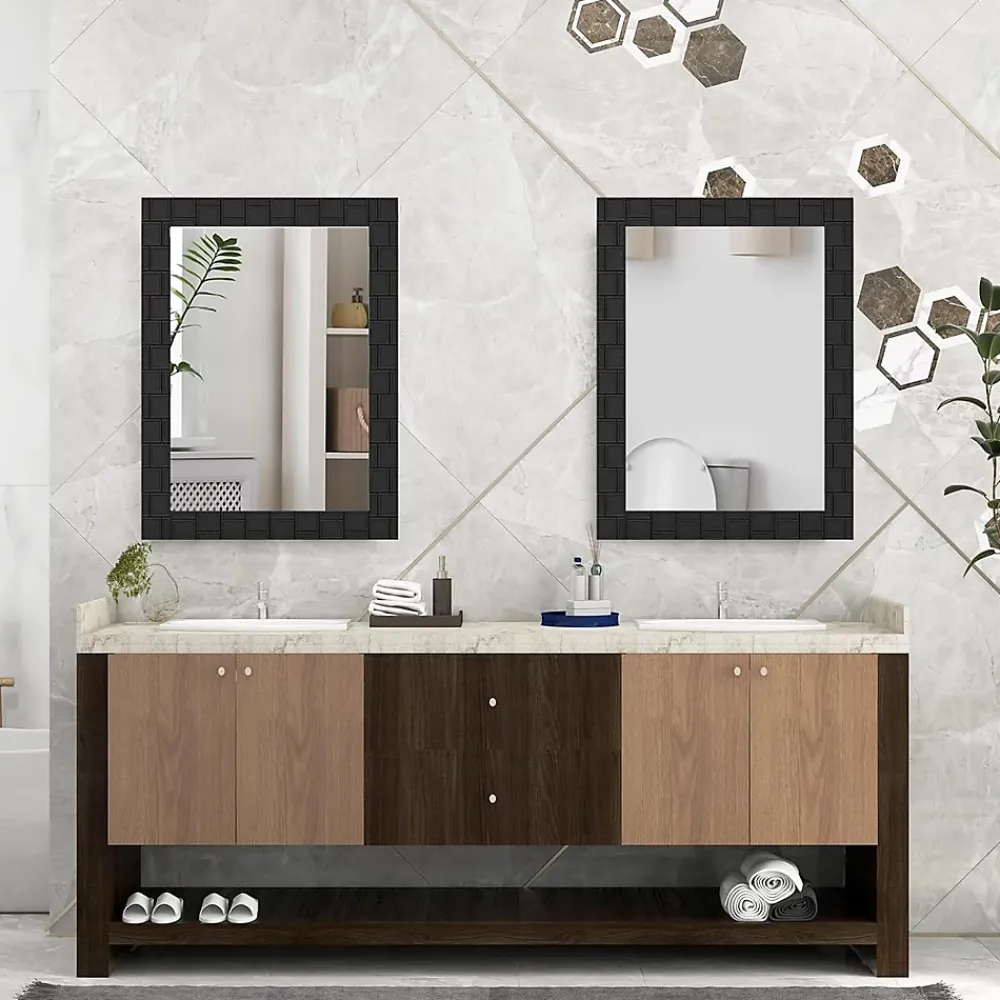 Miroir Grossissant|Giantex Miroir Mural Rectangulaire 80 x 60 Cm (L x l) avec Cadre en Bois d'Hévéa Naturel,Crochets Métalliques, pour Salle de Bain,Chambre