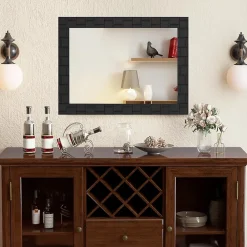 Miroir Grossissant|Giantex Miroir Mural Rectangulaire 80 x 60 Cm (L x l) avec Cadre en Bois d'Hévéa Naturel,Crochets Métalliques, pour Salle de Bain,Chambre