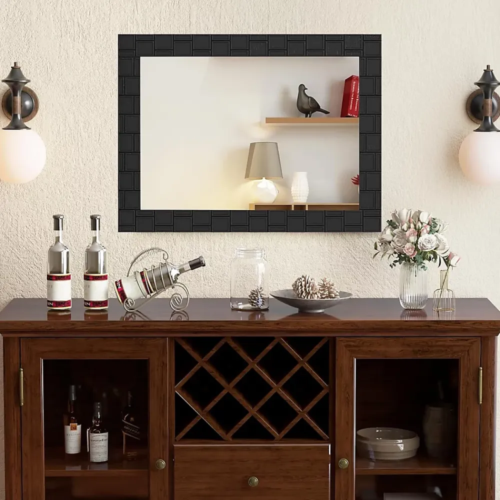 Miroir Grossissant|Giantex Miroir Mural Rectangulaire 80 x 60 Cm (L x l) avec Cadre en Bois d'Hévéa Naturel,Crochets Métalliques, pour Salle de Bain,Chambre