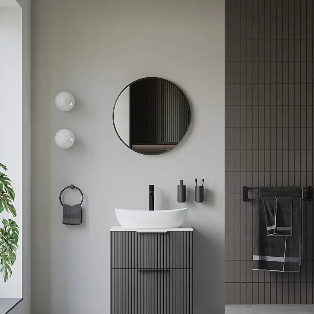 Miroir Simple|Bernstein Miroir mural rond design de salle de bain, cadre en aluminium, verre 4mm - 8232 - Couleur et Noir, 60cm