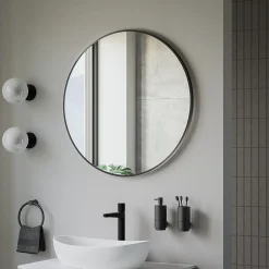 Miroir Simple|Bernstein Miroir mural rond design de salle de bain, cadre en aluminium, verre 4mm - 8232 - Couleur et Noir, 80cm