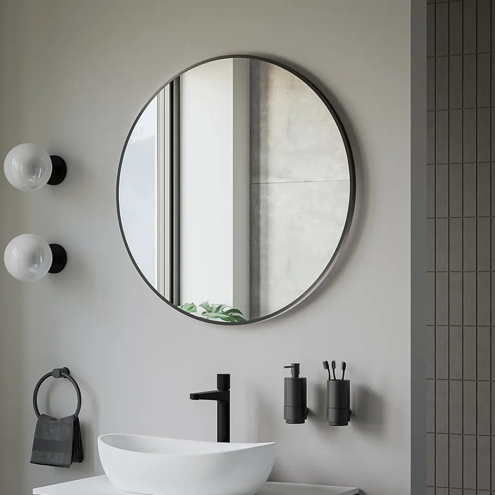Miroir Simple|Bernstein Miroir mural rond design de salle de bain, cadre en aluminium, verre 4mm - 8232 - Couleur et Noir, 80cm