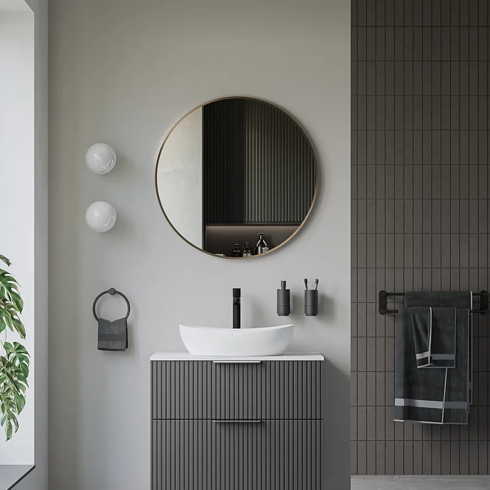 Bernstein Miroir mural rond design de salle de bain, cadre en aluminium, verre 4mm - 8232 - Couleur et 80cm, Or
