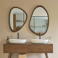 Berah Getah Miroir organique en mindi massif finition noyer 75x60 cm