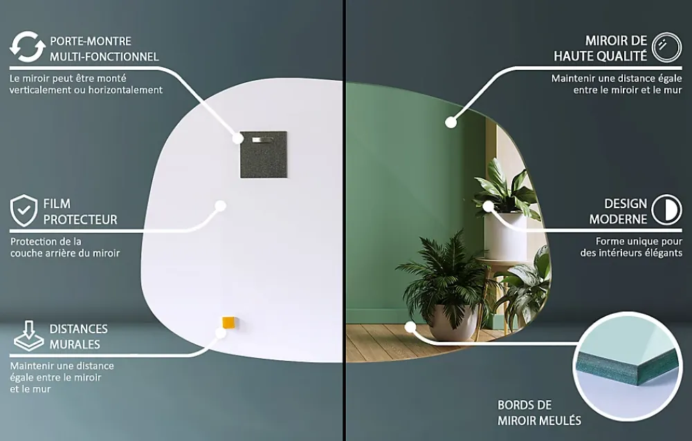 Miroir Simple|Tulup Miroir organique 68 x 47 cm moderne pour la mise en beauté