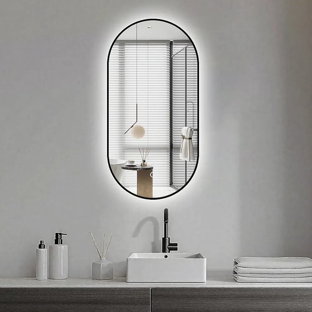 Saniland Miroir rectangle arrondi 50x100 cm lumière d'ambiance LED 2700 à 6000 K anti-buée cadre aluminium noir
