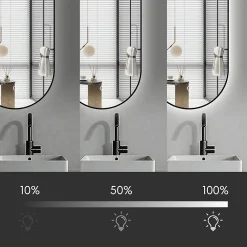 Saniland Miroir rectangle arrondi 50x100 cm lumière d'ambiance LED 2700 à 6000 K anti-buée cadre aluminium noir