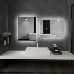 kleankin Miroir rectangulaire mural LED salle de bain - 70x50cm - 3 couleurs luminosité réglable tactile système antibuée blanc transparent