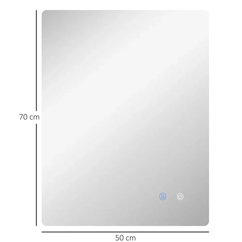 kleankin Miroir rectangulaire mural LED salle de bain - 70x50cm - 3 couleurs luminosité réglable tactile système antibuée blanc transparent