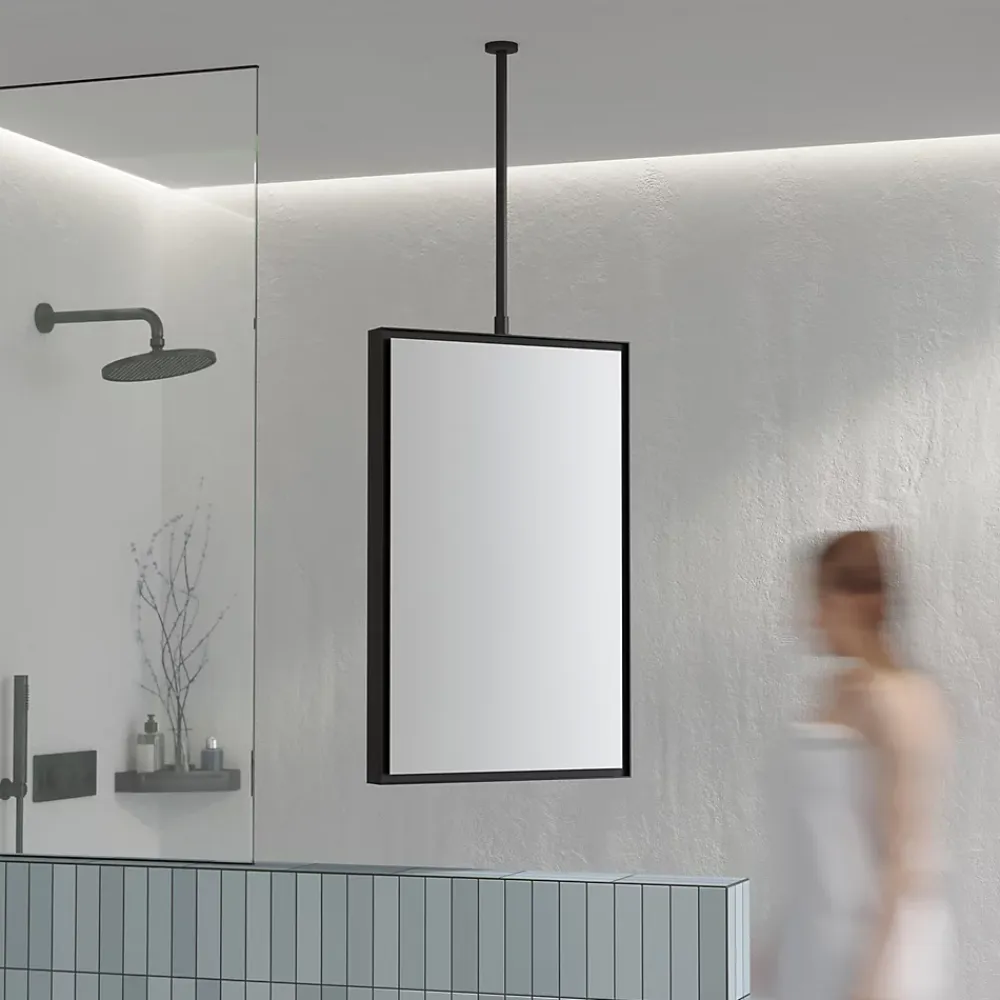 Miroir Simple|Bernstein Miroir rectangulaire suspendu cadre aluminium noir, rotation 360, réglable en hauteur, pour salle de bain - 50x80cm - 2145