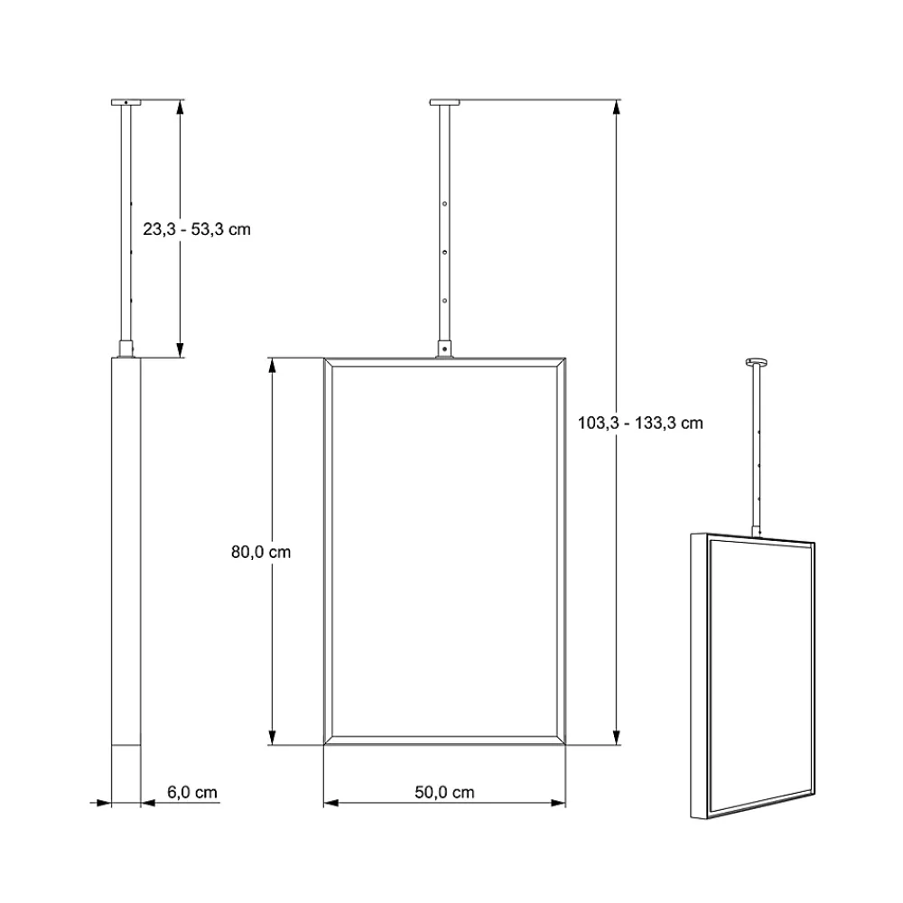 Miroir Simple|Bernstein Miroir rectangulaire suspendu cadre aluminium noir, rotation 360, réglable en hauteur, pour salle de bain - 50x80cm - 2145