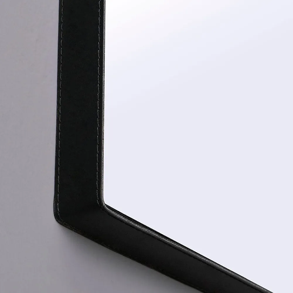 Kiamami Valentina Miroir Rectangulaire 70X50 Cm Avec Cadre En Cuir Noir Design Moderne