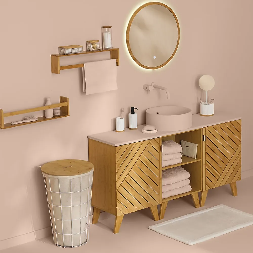 Miroir Simple|5Five Miroir rond à led 57cm Bambou -