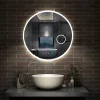 Miroir Lumineux|AICA Sanitaire Miroir rond de salle de bain 60cm LED tricolore horloge + loupe + anti-buée + mémoire,