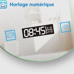 AICA Sanitaire Miroir rond de salle de bain 80cm LED tricolore horloge + loupe + anti-buée + mémoire,