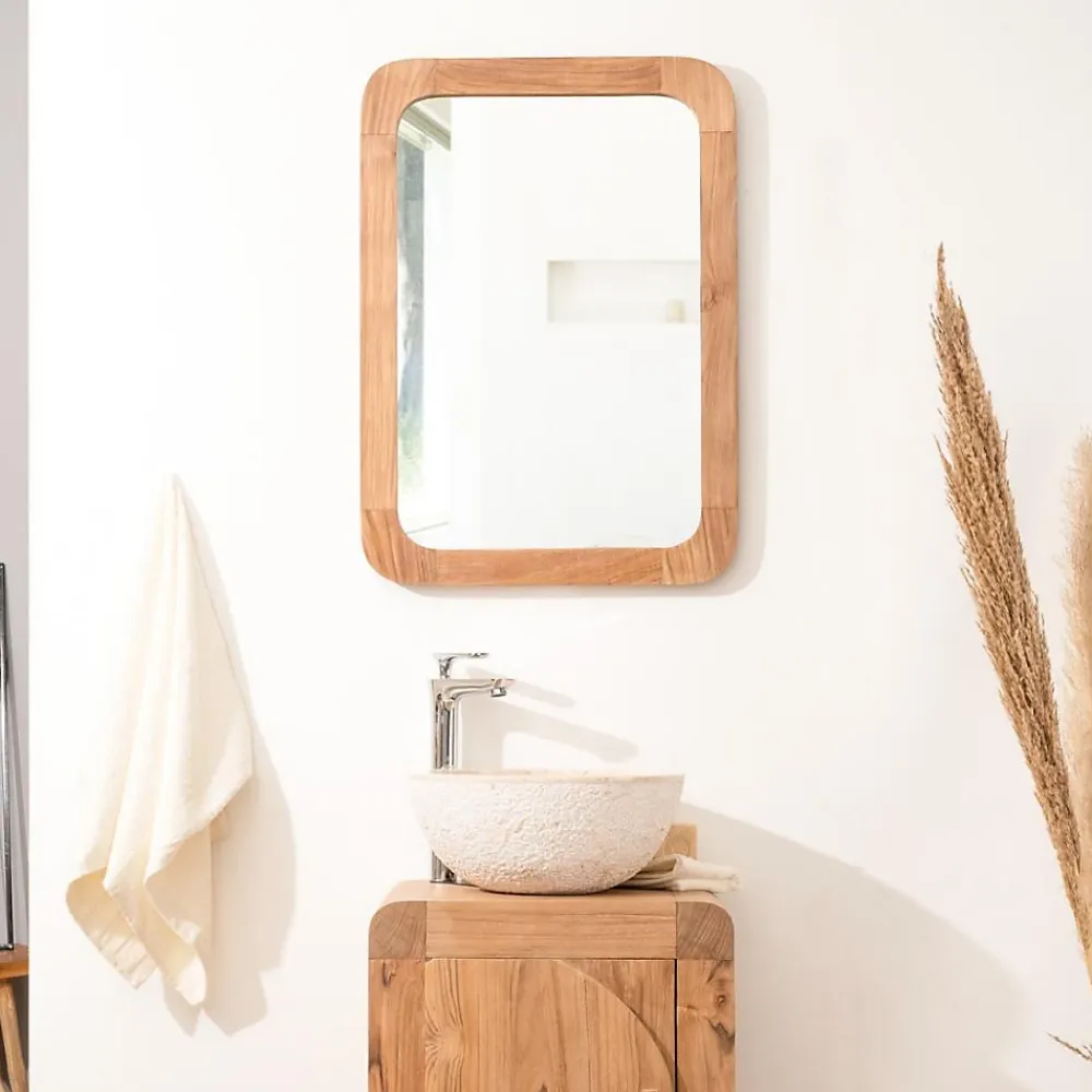 Miroir Simple|Wanda Collection Miroir rétro en teck massif 70 cm x 50cm