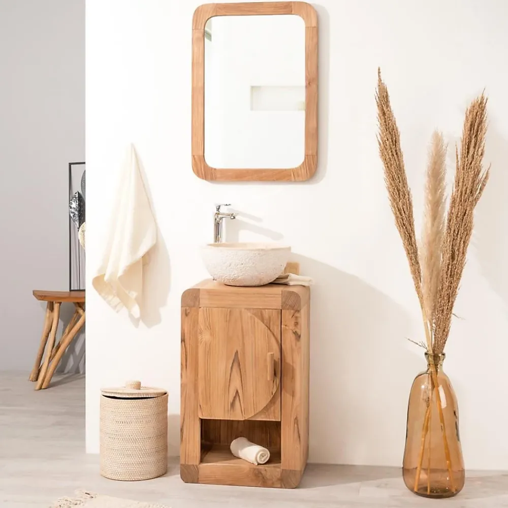 Miroir Simple|Wanda Collection Miroir rétro en teck massif 70 cm x 50cm
