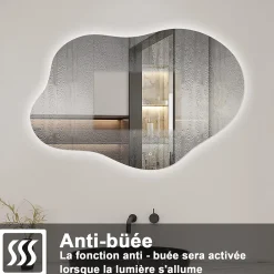 AICA Sanitaire Miroir salle de bain asymétrique 100 x 66 cm LED Éclairage réglable en 3 couleurs + anti-buée + fonction mémoire