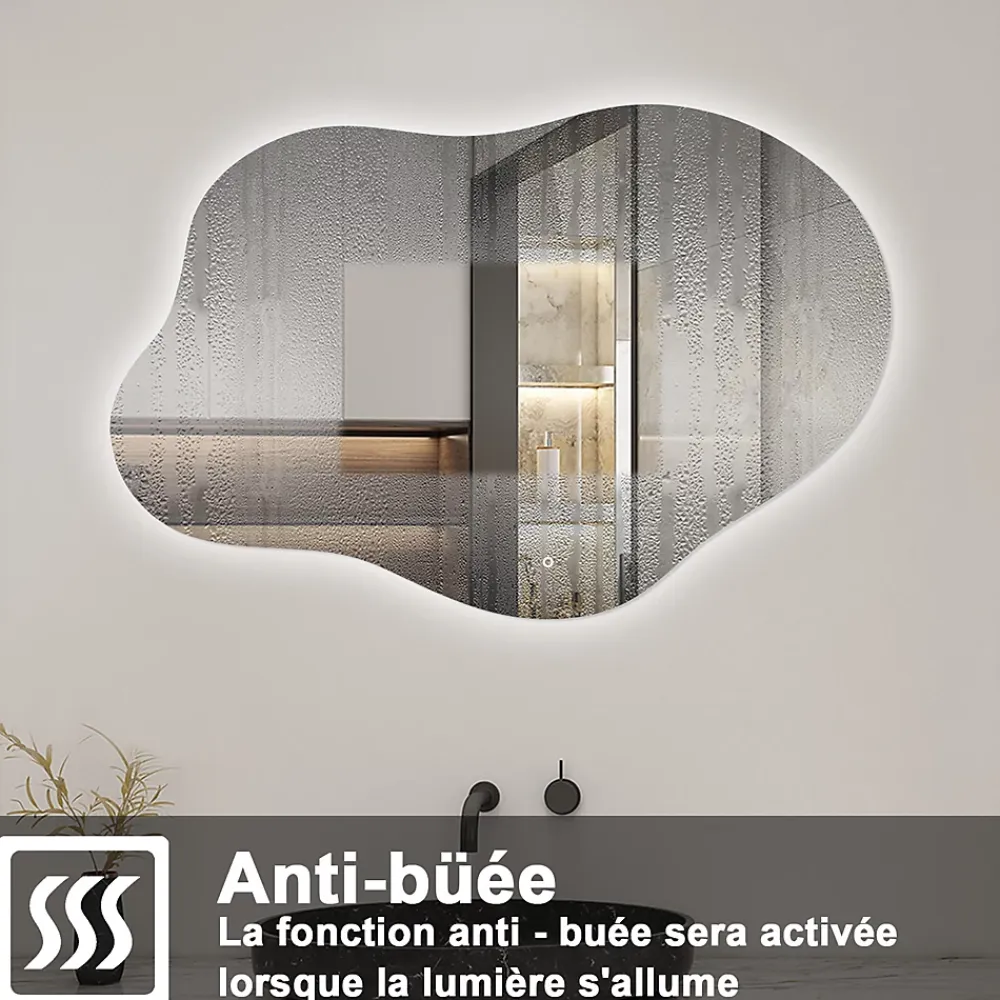 AICA Sanitaire Miroir salle de bain asymétrique 100 x 66 cm LED Éclairage réglable en 3 couleurs + anti-buée + fonction mémoire