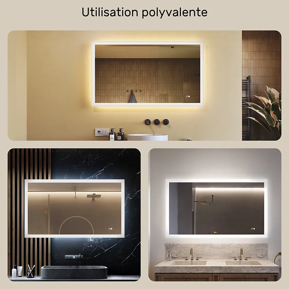 Miroir Lumineux|Artforma Miroir Salle de Bain avec Eclairage 120x70, Miroir LED avec Tactile et Fonction Anti-buée, Systeme Couleur DUAL LED
