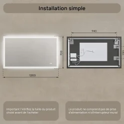 Miroir Lumineux|Artforma Miroir Salle de Bain avec Eclairage 120x70, Miroir LED avec Tactile et Fonction Anti-buée, Systeme Couleur DUAL LED
