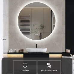 Miroir Lumineux|ProximaX Miroir Salle de Bain avec Éclairage - Rond 80 cm - Miroir LED Salle de Bain - avec Anti-buée et 3 Couleur Changeable