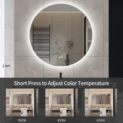 Miroir Lumineux|ProximaX Miroir Salle de Bain avec Éclairage - Rond 80 cm - Miroir LED Salle de Bain - avec Anti-buée et 3 Couleur Changeable