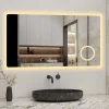 Miroir Lumineux|AICA Sanitaire Miroir salle de bain bluetooth + loupe + horloge + tricolore + anti-buée 100x60cm dimmable,mémoire,tactile,led,
