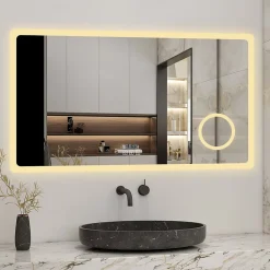 Miroir Lumineux|AICA Sanitaire Miroir salle de bain bluetooth + loupe + horloge + tricolore + anti-buée 100x60cm dimmable,mémoire,tactile,led,