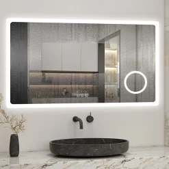 Miroir Lumineux|AICA Sanitaire Miroir salle de bain bluetooth + loupe + horloge + tricolore + anti-buée 100x60cm dimmable,mémoire,tactile,led,