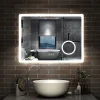 AICA Sanitaire Miroir salle de bain bluetooth + loupe + horloge + tricolore + anti-buée 80x60cm dimmable,mémoire,tactile,led,