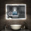 Miroir Lumineux|AICA Sanitaire Miroir salle de bain Bluetooth 80x60cm tricolore avec loupe 3x, dimmable, mémoire et anti-buée, IP44 Miroir LED,