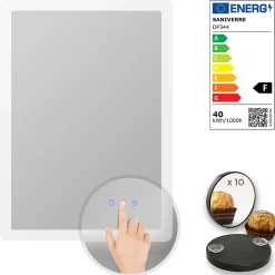 Saniverre Miroir salle de bain BOLEO 80 x 120 cm LED lumineux 2100 lms anti-buée + réglage intensité & couleur -