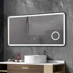 Luxury Bain Miroir salle de bain LED 110x60cm anti buée avec cadre en aluminium noir et loupe x3 LB-4685B