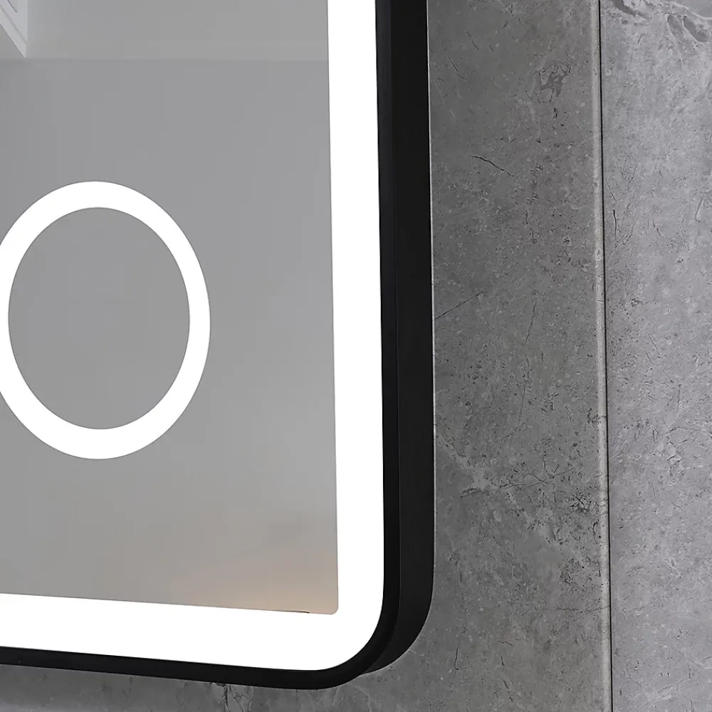 Luxury Bain Miroir salle de bain LED 110x60cm anti buée avec cadre en aluminium noir et loupe x3 LB-4685B