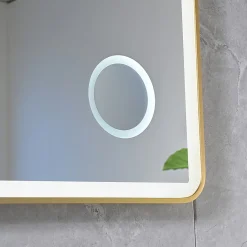 Luxury Bain Miroir salle de bain LED 90x60cm anti buée avec cadre en aluminium doré et loupe x3 LB-4685G
