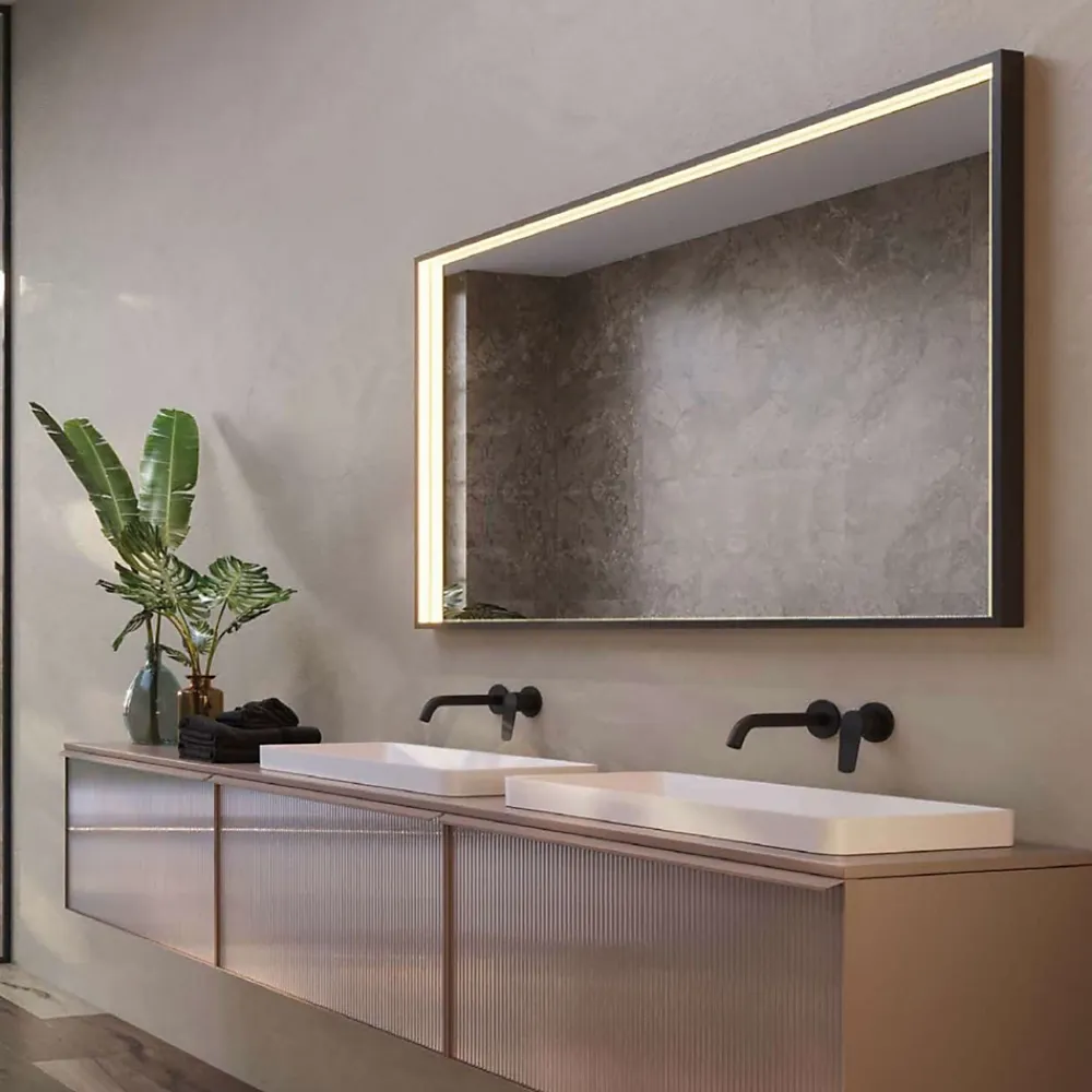 Ledimex Miroir Salle de Bain LED Réglable 80x120cm - Noir Mat - Anti-Buée & Détecteur de Mouvement - ABILITY