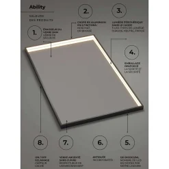 Ledimex Miroir Salle de Bain LED Réglable 80x120cm - Noir Mat - Anti-Buée & Détecteur de Mouvement - ABILITY