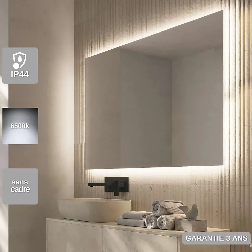 Ledimex Miroir Salle de Bain LED Rétro-Éclairé (6500K) - 120x80cm - Verre Sécurité 5mm - SUECIA