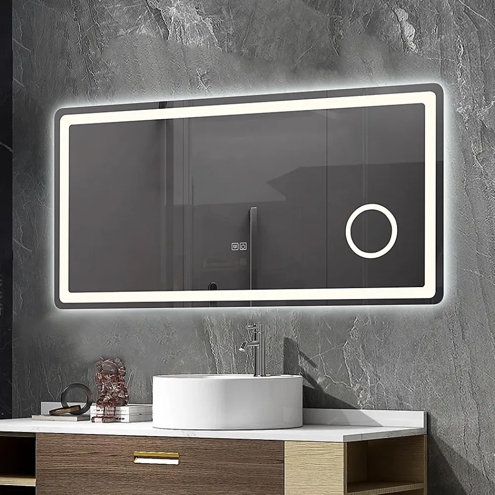 Luxury Bain Miroir salle de bain LED 90x60cm anti buée avec LED 3 couleurs et loupe x3 LB-3612