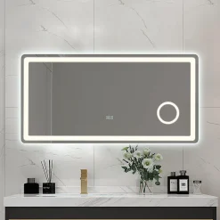 Luxury Bain Miroir salle de bain LED 90x60cm anti buée avec LED 3 couleurs et loupe x3 LB-3612