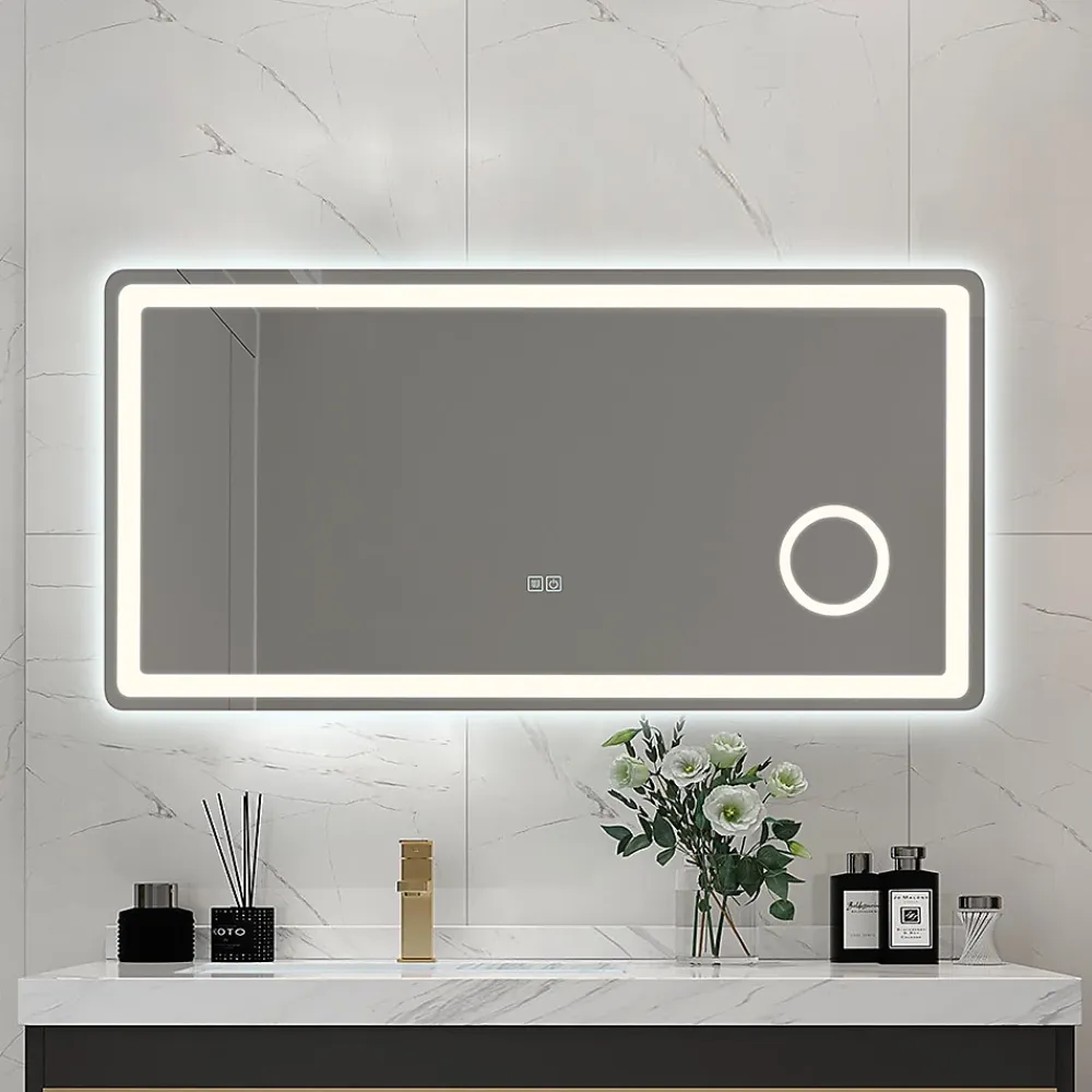 Luxury Bain Miroir salle de bain LED 90x60cm anti buée avec LED 3 couleurs et loupe x3 LB-3612