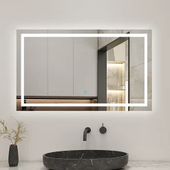 AICA Sanitaire Miroir salle de bain led anti-buée, avec éclairage LED 100 x 70cm réversible, IP44 commande par effleurement,