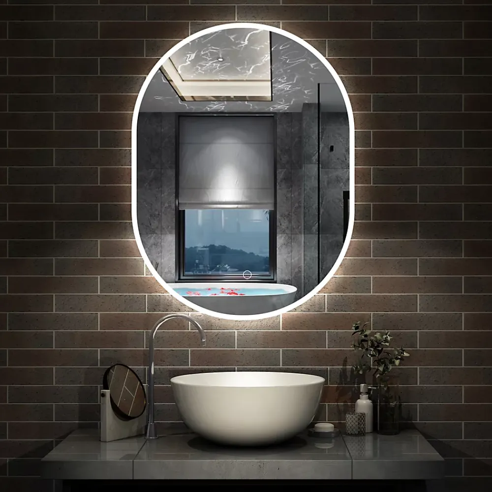 Miroir Lumineux|AICA Sanitaire Miroir salle de bain LED 60x80cm tricolore + anti-buée + dimmable + mémoire,