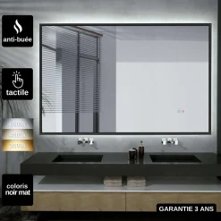 Miroir Lumineux|Ledimex Miroir Salle de Bain LED Réglable 120x80cm - Noir Mat - Commandes Tactiles & Anti-Buée - CALIFORNIA