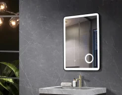 Miroir Lumineux|Luxury Bain Miroir salle de bain LED 60x80cm anti buée avec cadre en aluminium noir et loupe grossissante x3 LuxuryBain