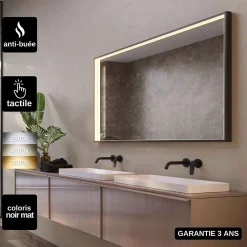 Ledimex Miroir Salle de Bain LED Réglable 80x100cm - Noir Mat - Anti-Buée & Détecteur de Mouvement - ABILITY