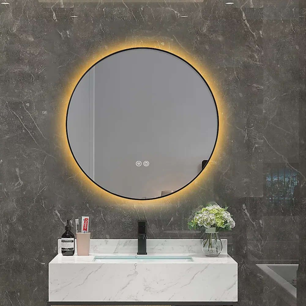 Miroir Lumineux|Luxury Bain Miroir salle de bain LED rond 80cm anti buée avec cadre noir LB-4647BA