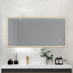 Luxury Bain Miroir salle de bain LED 120x60cm anti buée avec cadre doré LB-126080G