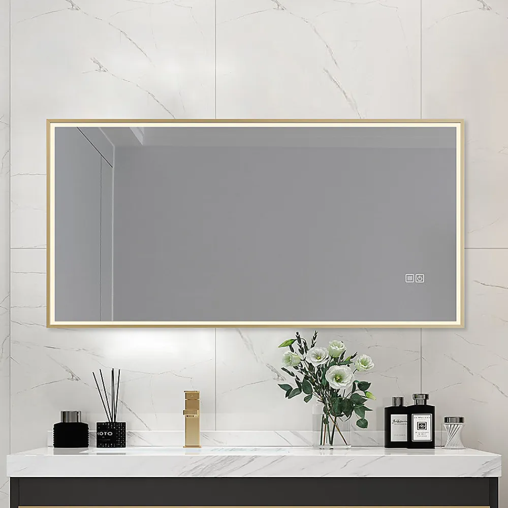 Luxury Bain Miroir salle de bain LED 120x60cm anti buée avec cadre doré LB-126080G